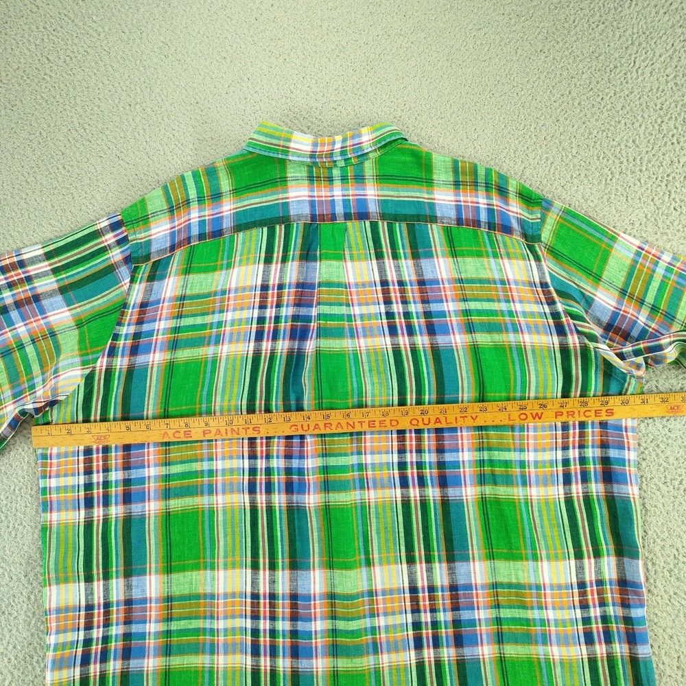 Ralph Lauren Shirt Mens 2XB Big Green Plaid 100% Linen Button Down Short Sl - Picture 13 of 16